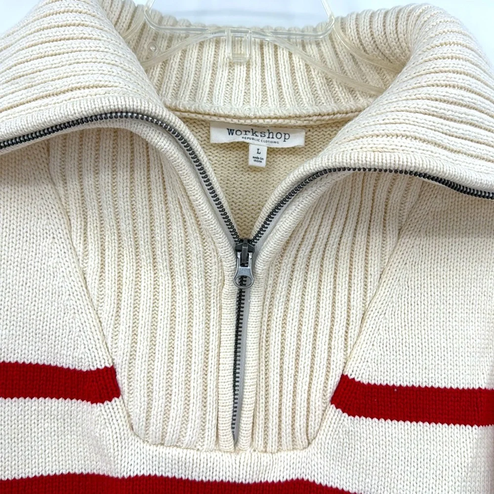 Worshop Half Zip Knit Sweater in Red Stripped-Size Large